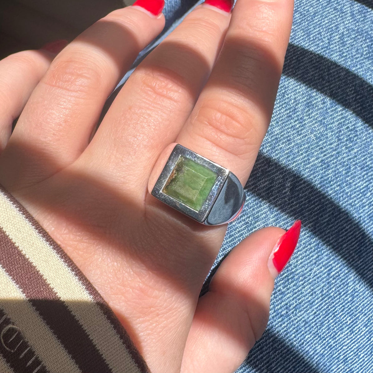 Australian Natural Gemstone Signet Ring - Chrysoprase