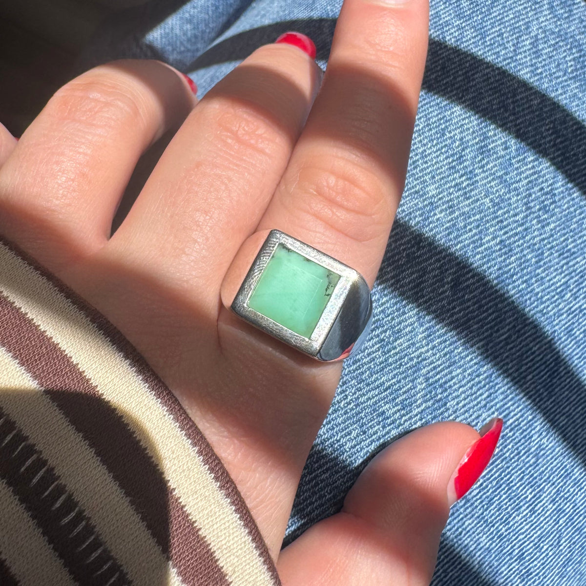 Australian Natural Gemstone Signet Ring - Chrysoprase