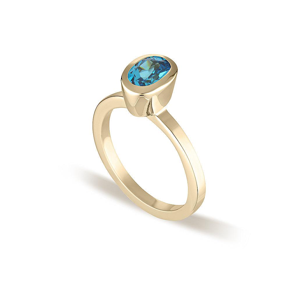 Celebration Stacker Ring Gold - Small Oval - Blue Zircon
