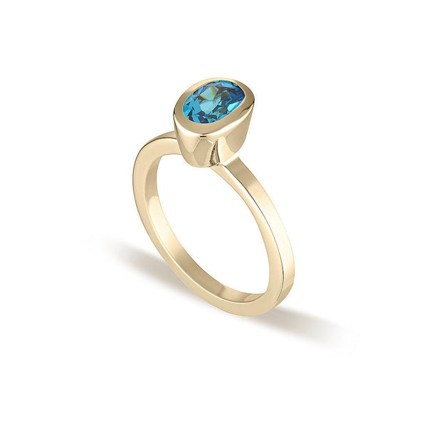 Celebration Stacker Ring Gold - Small Oval - Blue Zircon