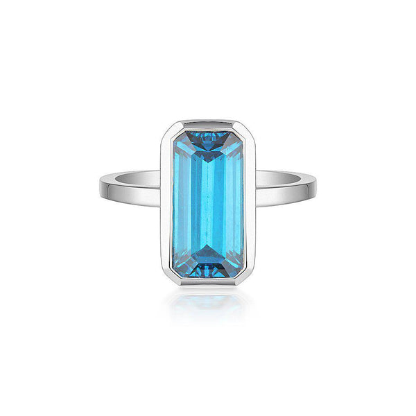 Celebration Stacker Ring - Large Emerald Cut Rectangle - Blue Zircon