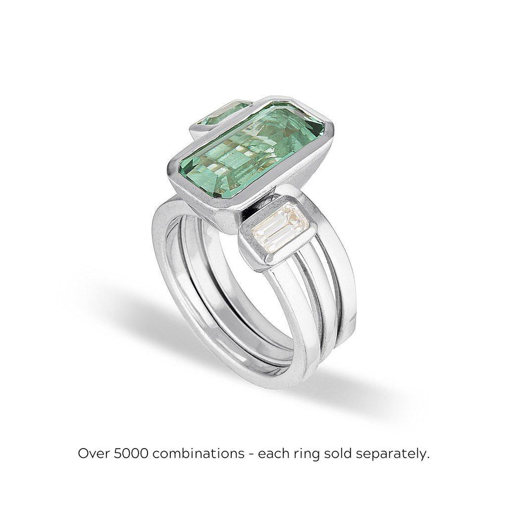 Small Rectangle Riding Ring Celebration Stacker Ring - Small Emerald Cut Rectangle - Green Amethys ...