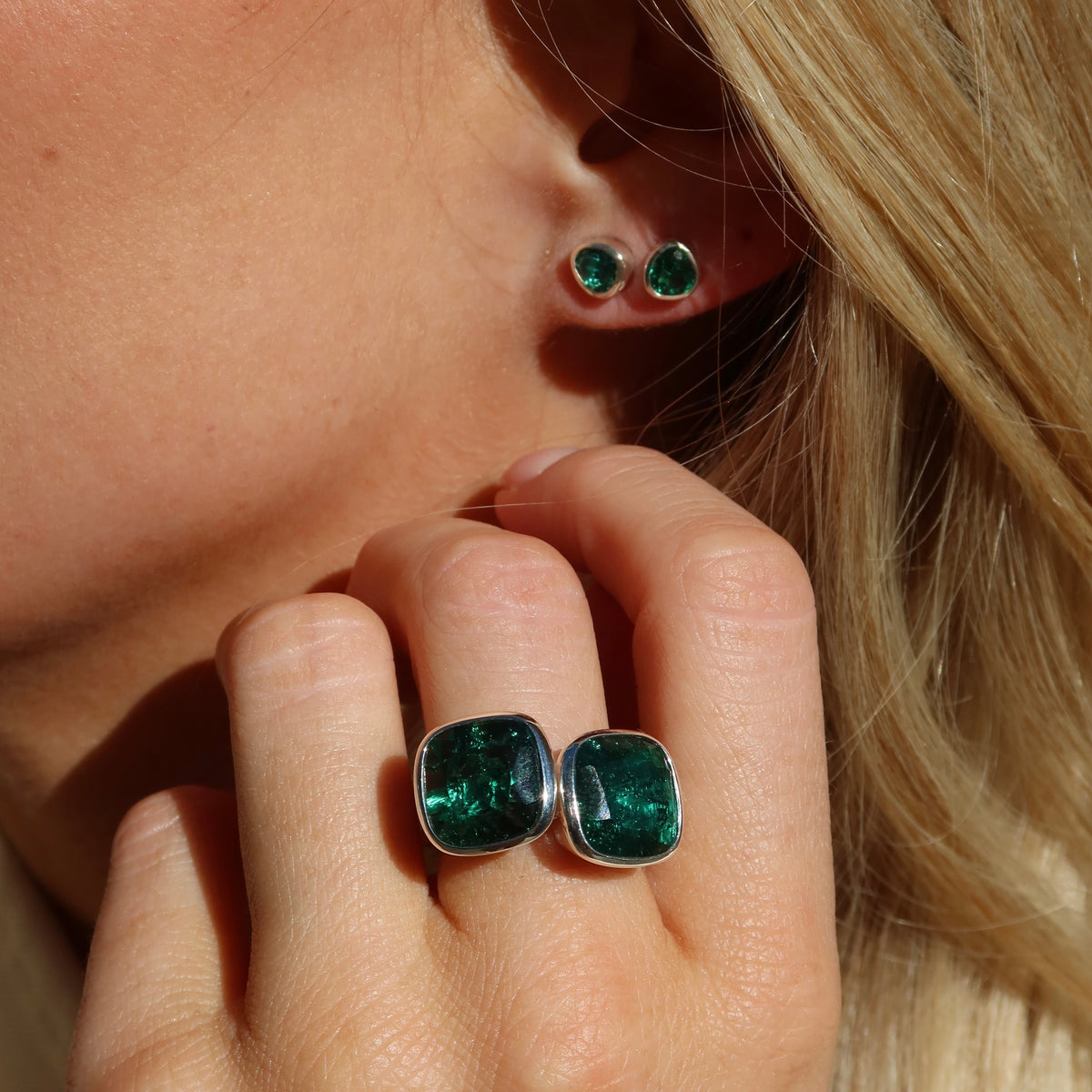 Celebration Stud Earrings - Sterling Silver | Emerald