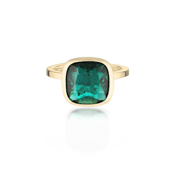 Cushion Cut Stacker Ring - 9ct Yellow Gold | Emerald