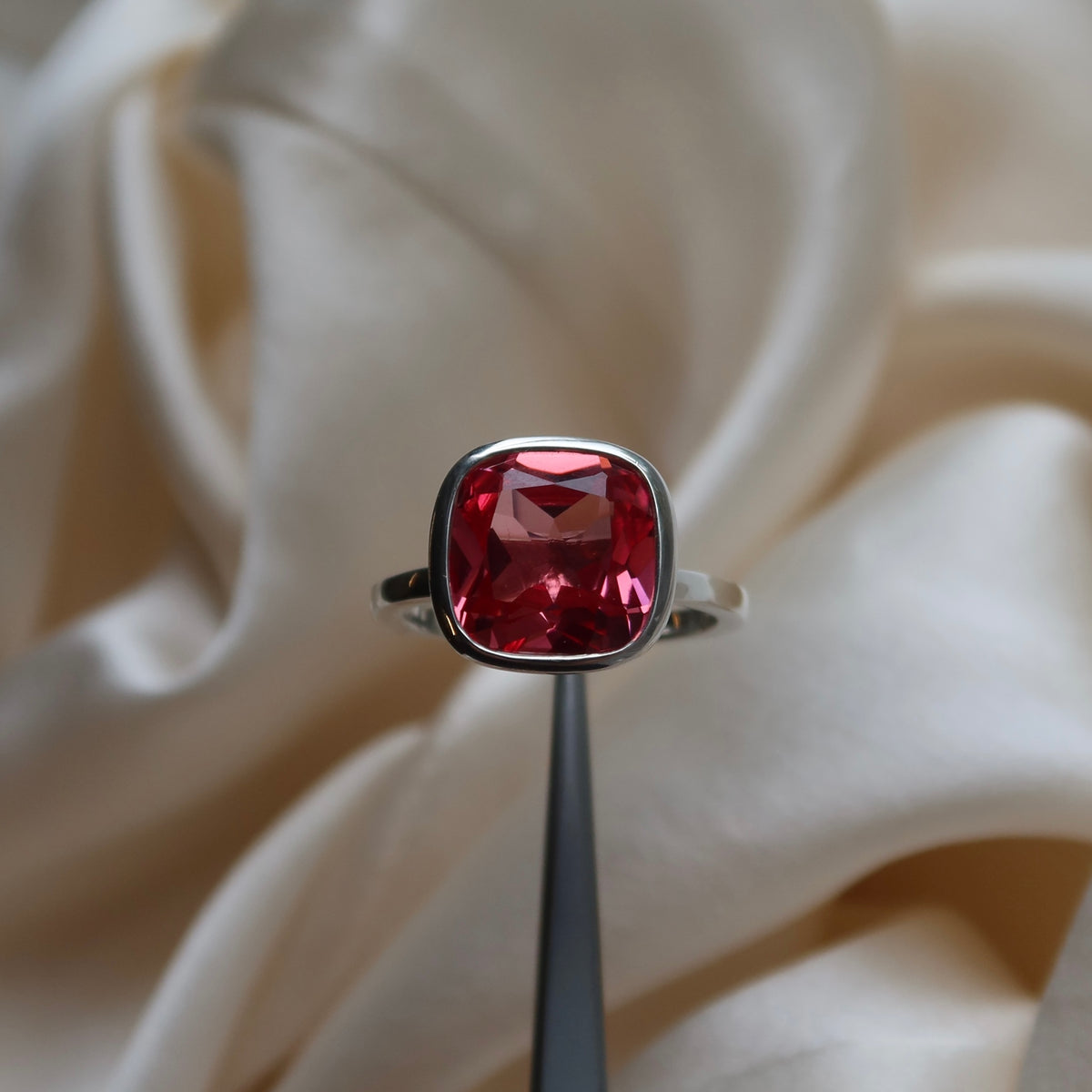 Cushion Cut Stacker Ring - Lab Pink Sapphire | One of One
