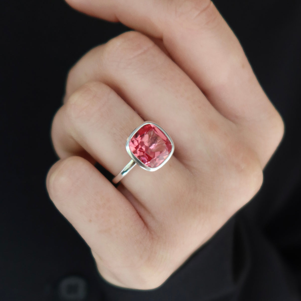 Cushion Cut Stacker Ring - Lab Pink Sapphire | One of One