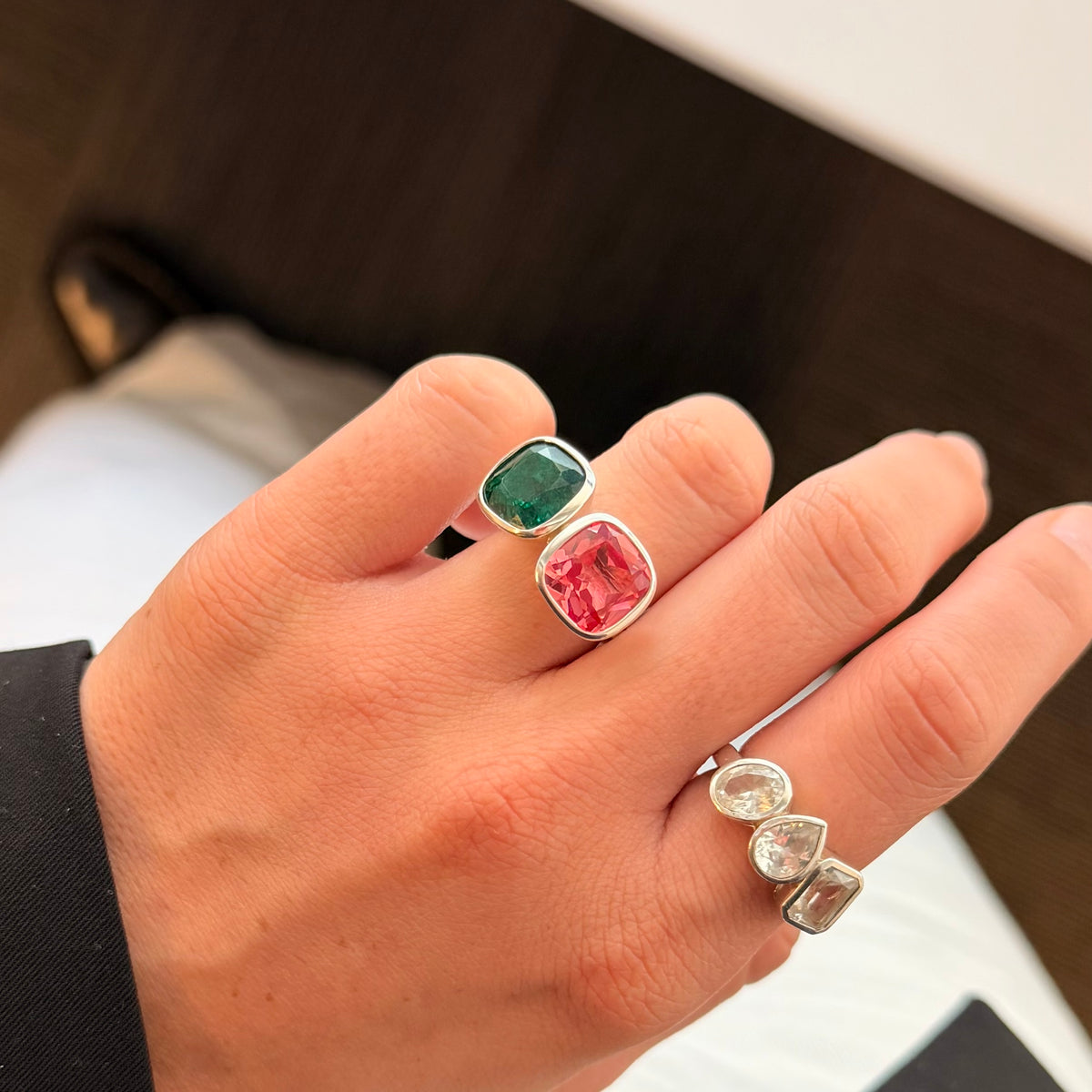 Cushion Cut Stacker Ring - Lab Pink Sapphire | One of One