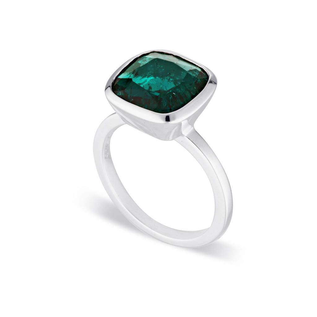 Cushion Cut Stacker Ring - Sterling Silver | Emerald