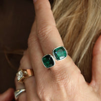 Cushion Cut Stacker Ring - Sterling Silver | Emerald