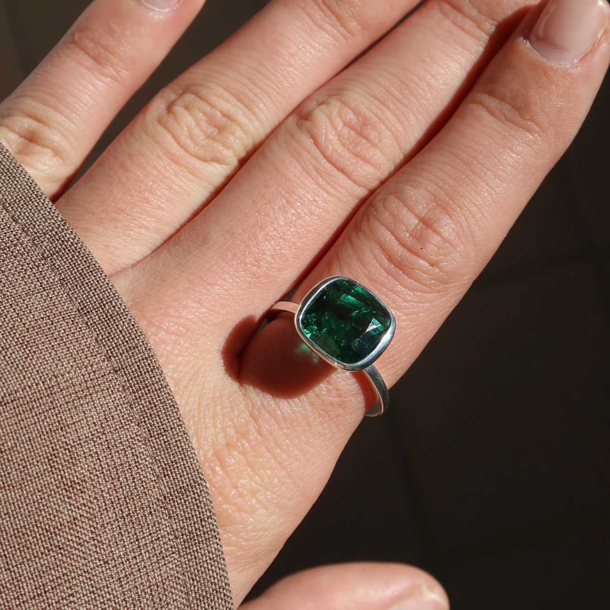 Cushion Cut Stacker Ring - Sterling Silver | Emerald
