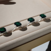 Cushion Cut Stacker Ring - Sterling Silver | Emerald