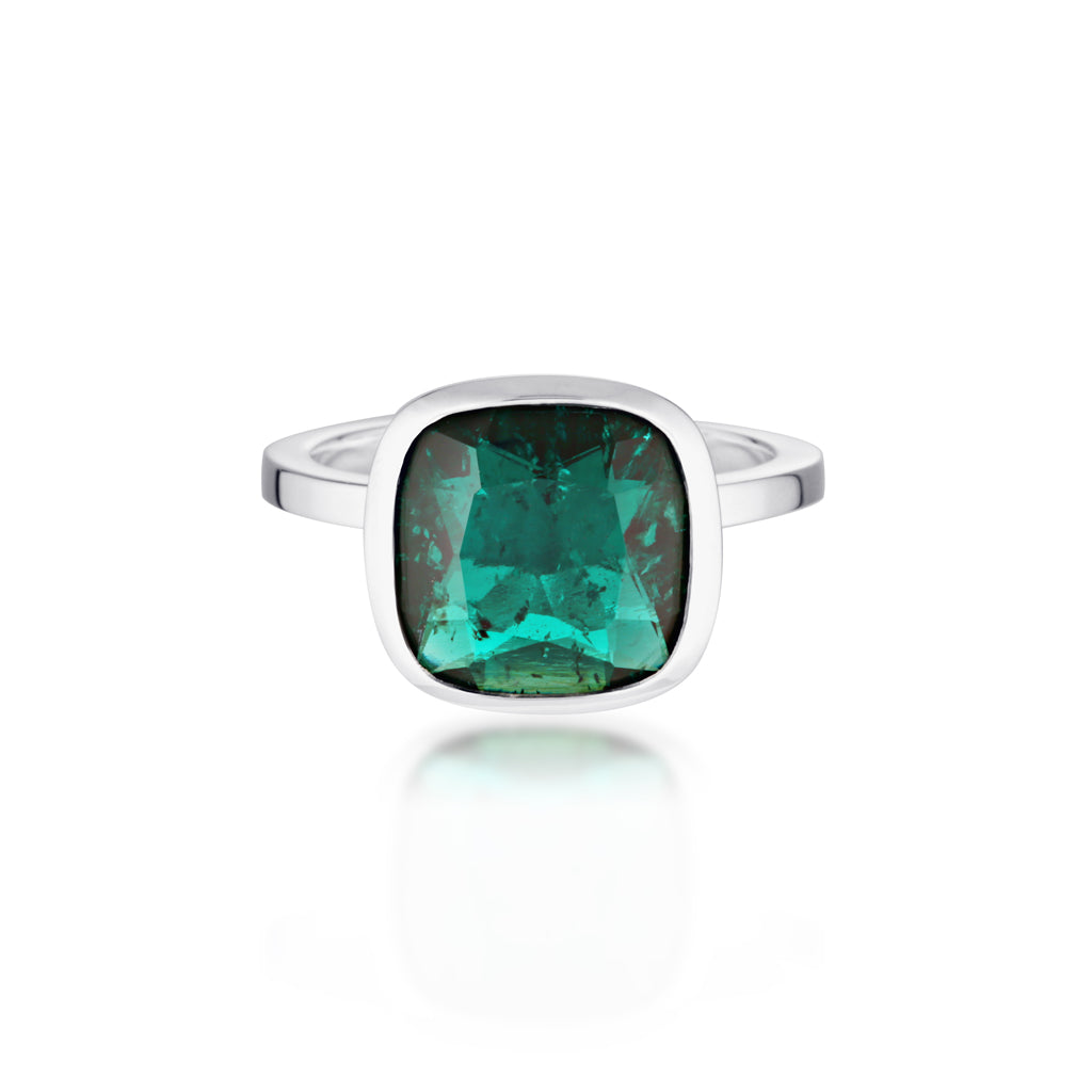 Cushion Cut Stacker Ring - Sterling Silver | Emerald