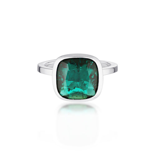 Cushion Cut Stacker Ring - Sterling Silver | Emerald