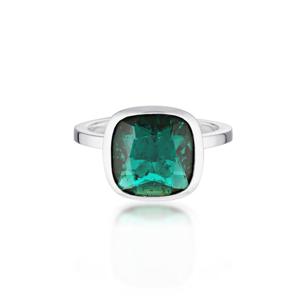 Cushion Cut Stacker Ring - Sterling Silver | Emerald