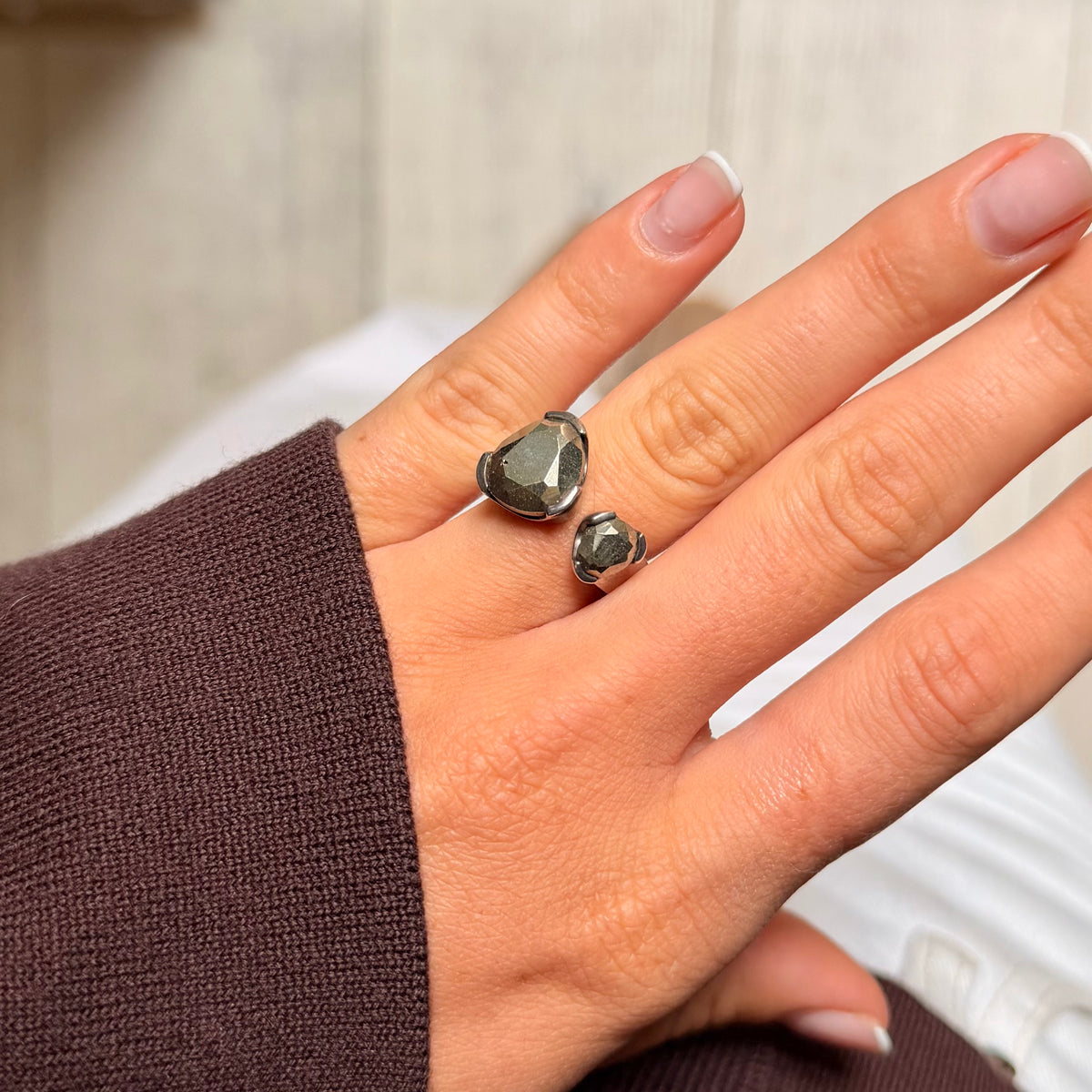 Double Duet Ring - Sterling Silver - Pyrite