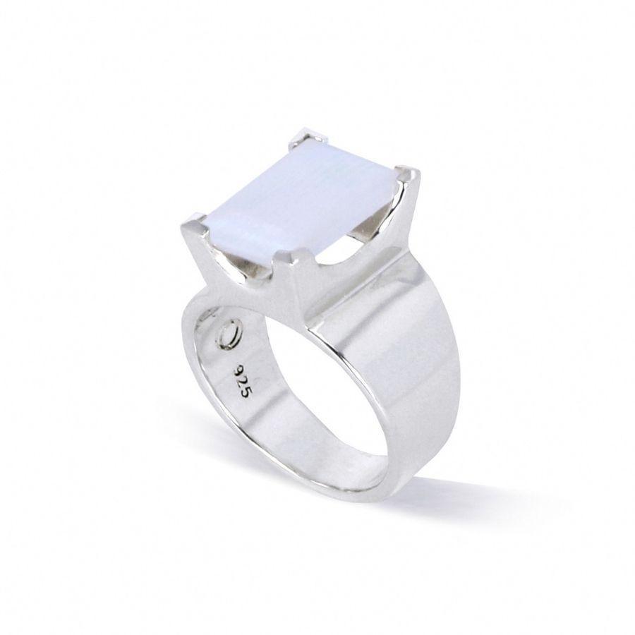 Emerald Cut Gemstone Ring - Moonstone - Sterling Silver