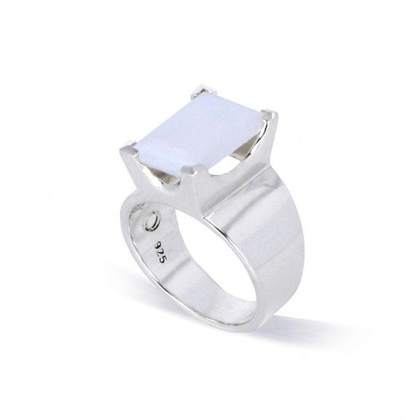 Emerald Cut Gemstone Ring - Moonstone - Sterling Silver