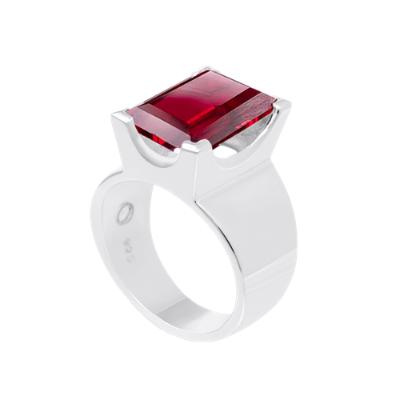 Emerald Cut Gemstone Ring - Ruby Corundum - Sterling Silver