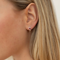 Emerald Cut Huggies Earrings | Burgundy Rhodolite