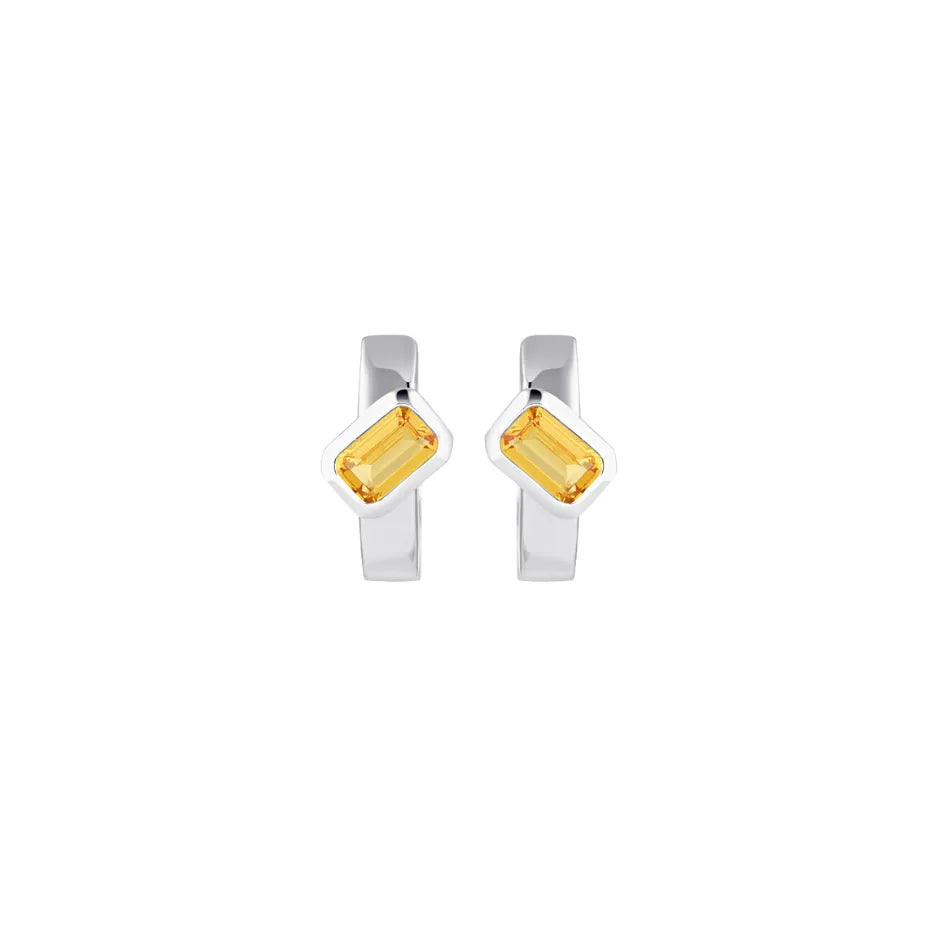 Emerald Cut Huggies Earrings | Citrine