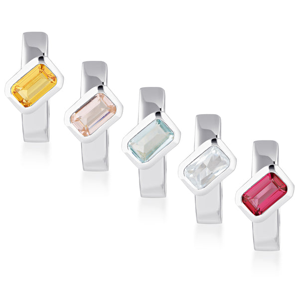 Emerald Cut Huggies Earrings | Sterling Silver | Various Gemstones