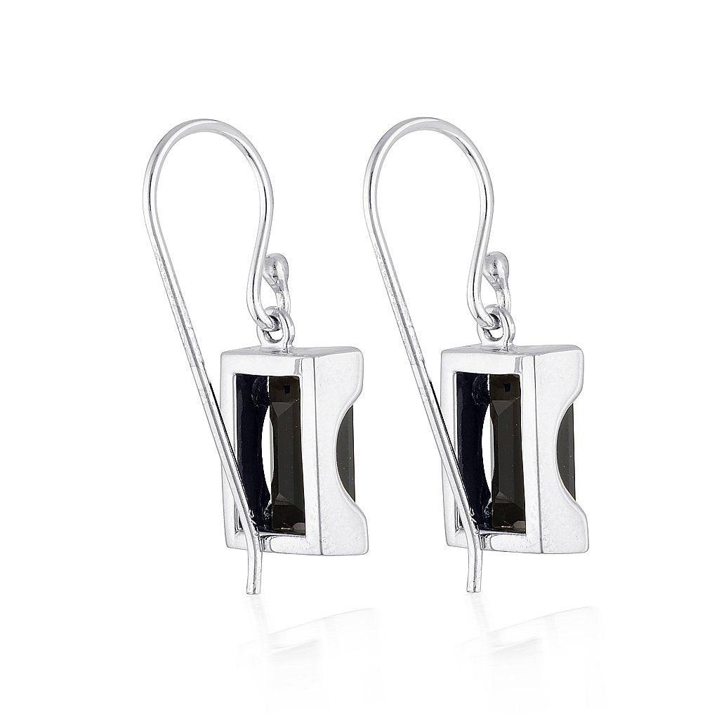 Emerald Cut Rectangle Swing Earrings - Black Agate - Sterling Silver