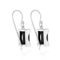 Emerald Cut Rectangle Swing Earrings - Black Agate - Sterling Silver