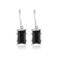 Emerald Cut Rectangle Swing Earrings - Black Agate - Sterling Silver