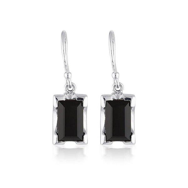 Emerald Cut Rectangle Swing Earrings - Black Agate - Sterling Silver