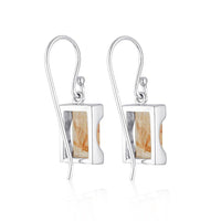 Emerald Cut Rectangle Swing Earrings - Rutilated Quartz - Sterling Silver