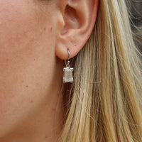 Emerald Cut Rectangle Swing Earrings - Rutilated Quartz - Sterling Silver