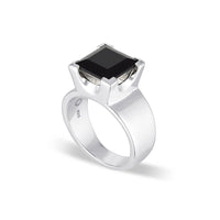 Emerald Cut Square Gemstone Ring - Black Agate - Sterling Silver