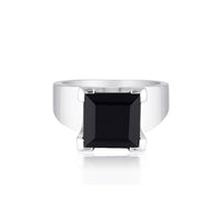 Emerald Cut Square Gemstone Ring - Black Agate - Sterling Silver