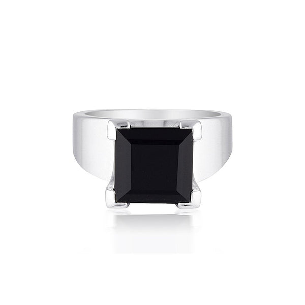 Emerald Cut Square Gemstone Ring - Black Agate - Sterling Silver