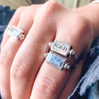 Emerald Cut Swivel Ring - Rose Quartz