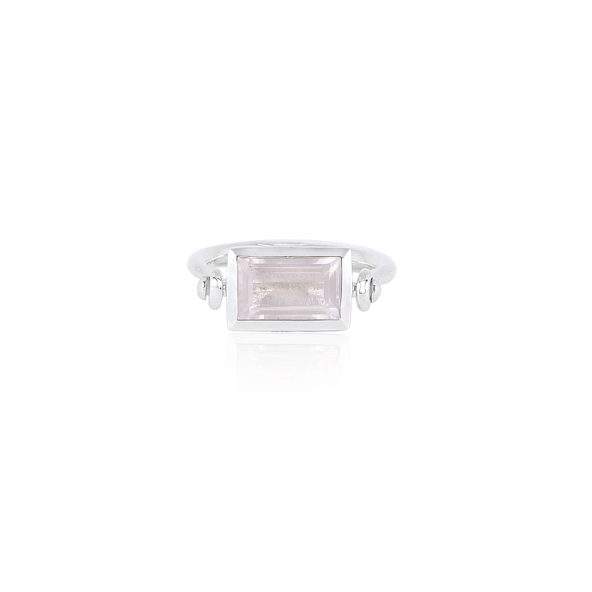 Emerald Cut Swivel Ring - Rose Quartz