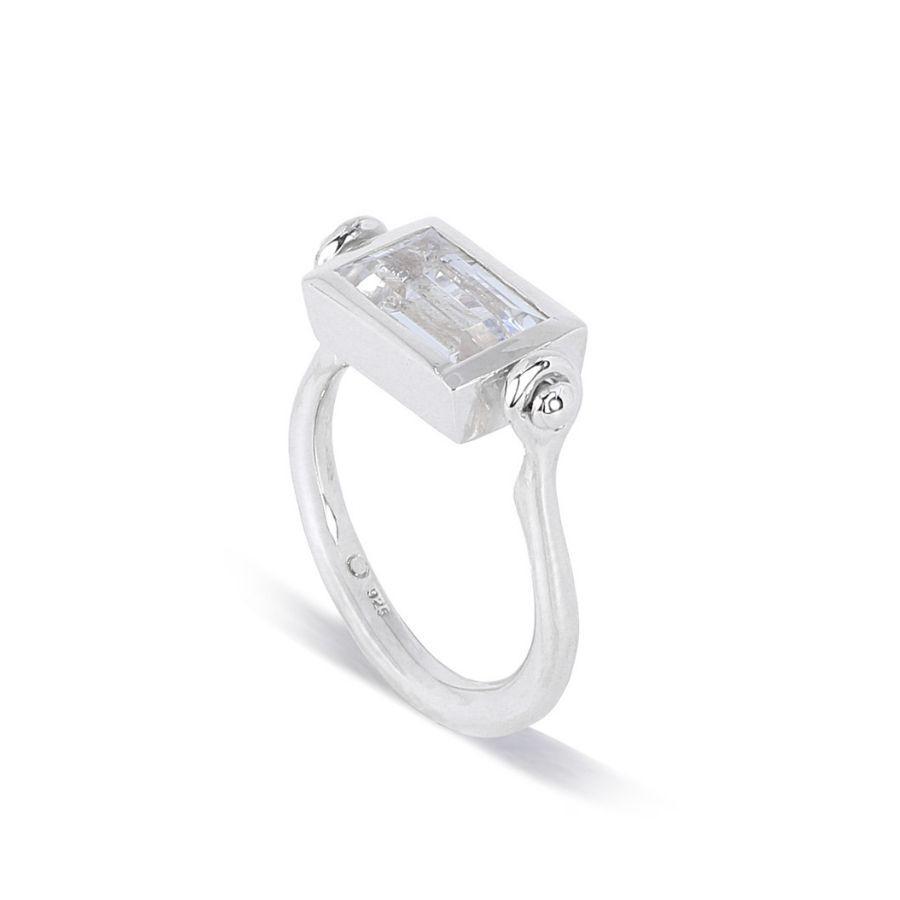 Emerald Cut Swivel Ring - White Sapphire