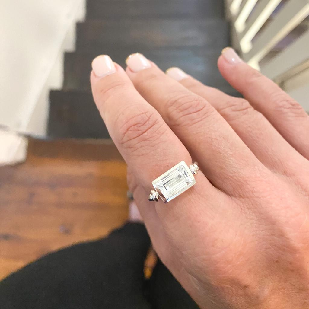 Emerald Cut Swivel Ring - White Sapphire