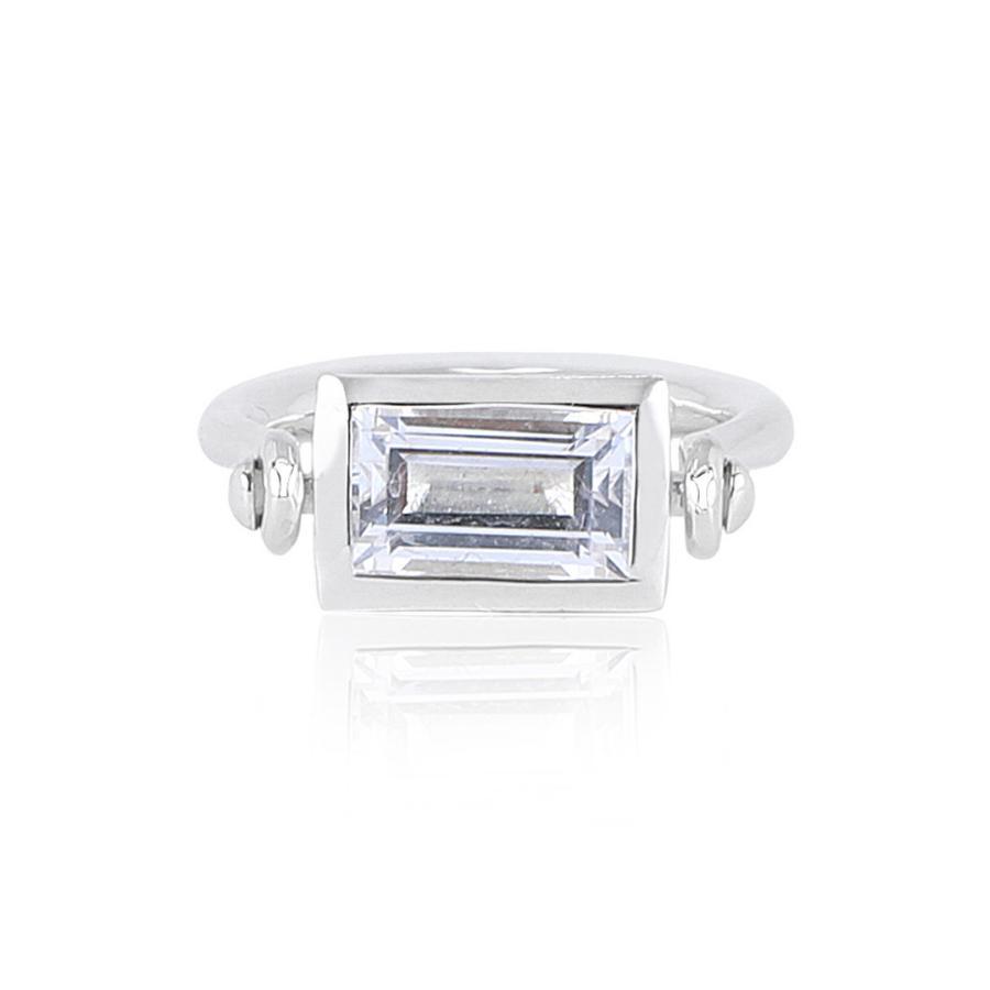Emerald Cut Swivel Ring - White Sapphire