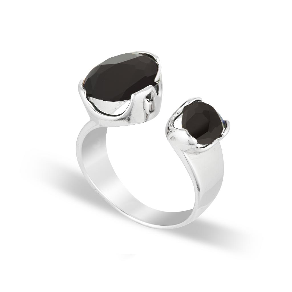 Everyday Gemstone Ring Black Agate Duet