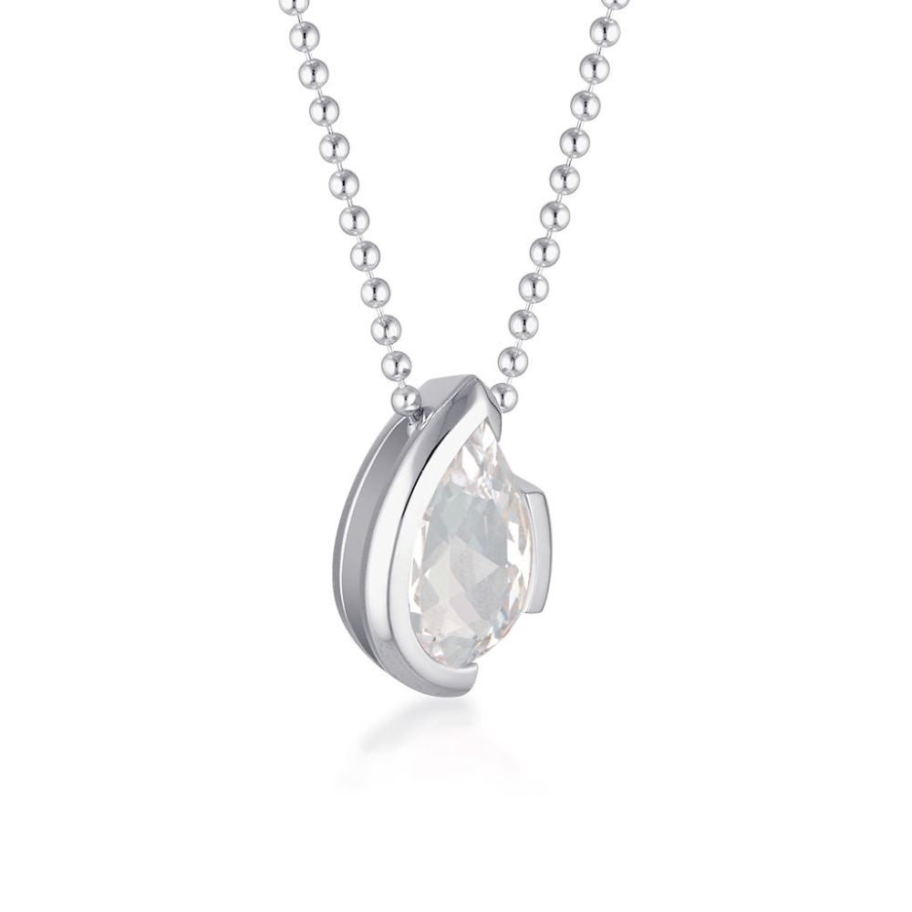 FLOAT™️ - Pear Cut Pendant - Sterling Silver & White Sapphire