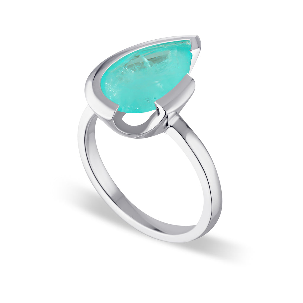 FLOAT™️ - Pear Cut Ring - Sterling Silver & Paraiba