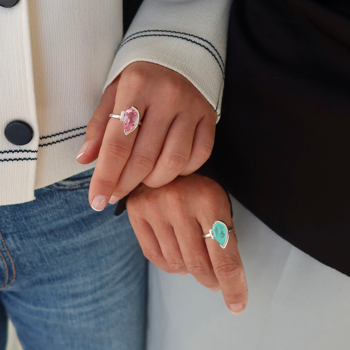 FLOAT™️ - Pear Cut Ring - Sterling Silver & Paraiba