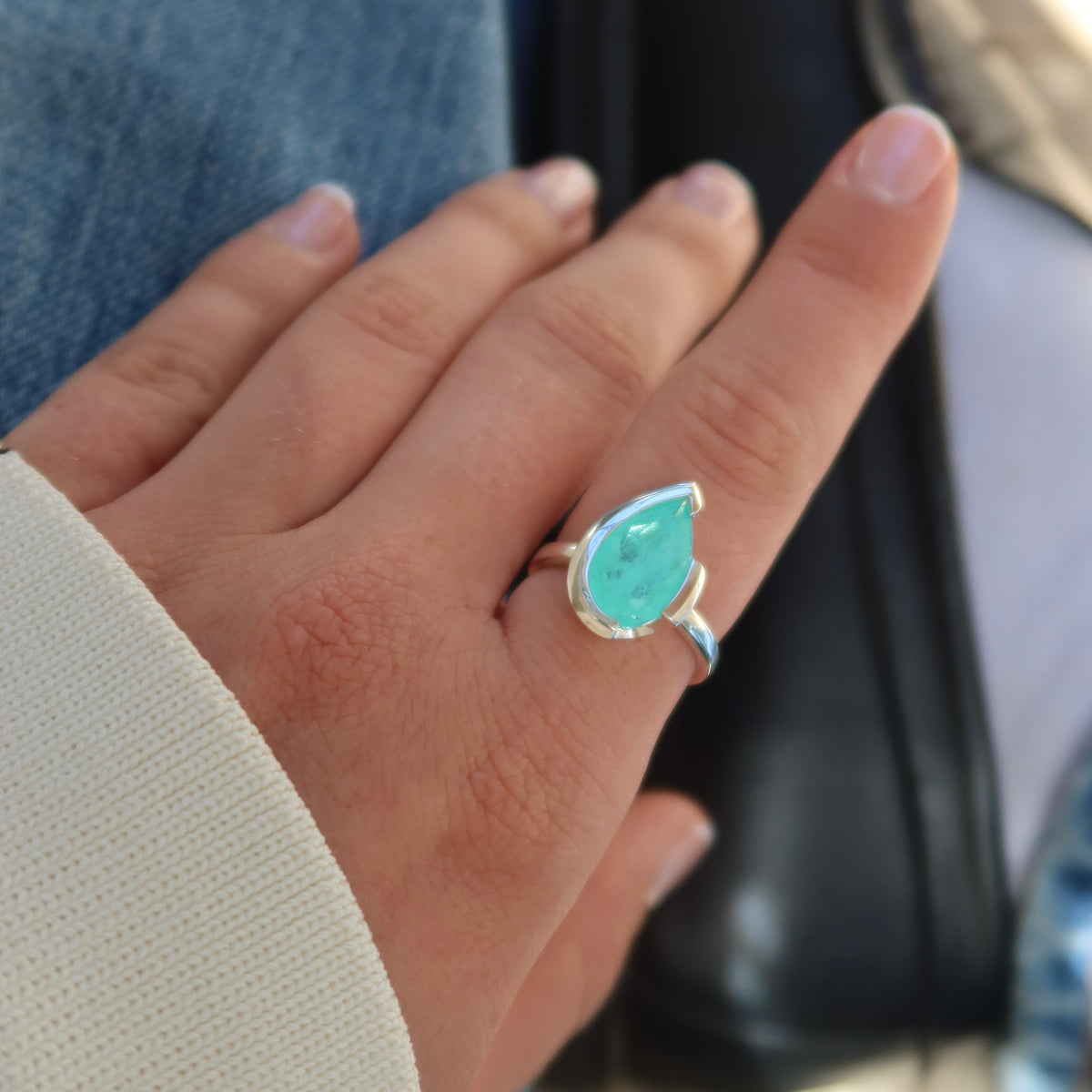 FLOAT™️ - Pear Cut Ring - Sterling Silver & Paraiba