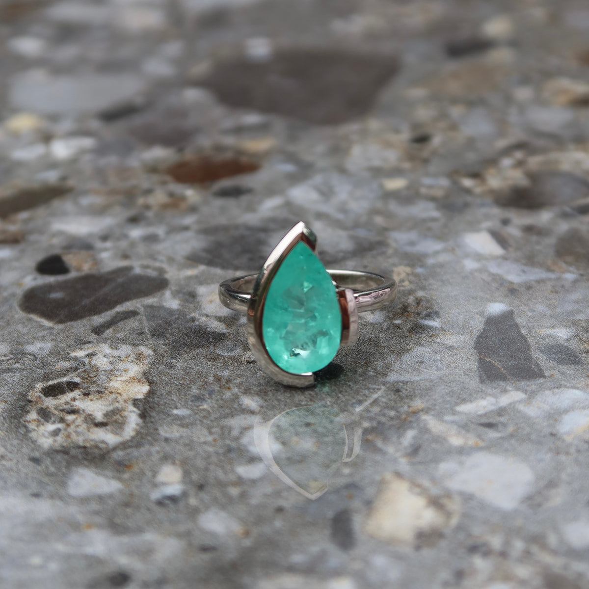 FLOAT™️ - Pear Cut Ring - Sterling Silver & Paraiba
