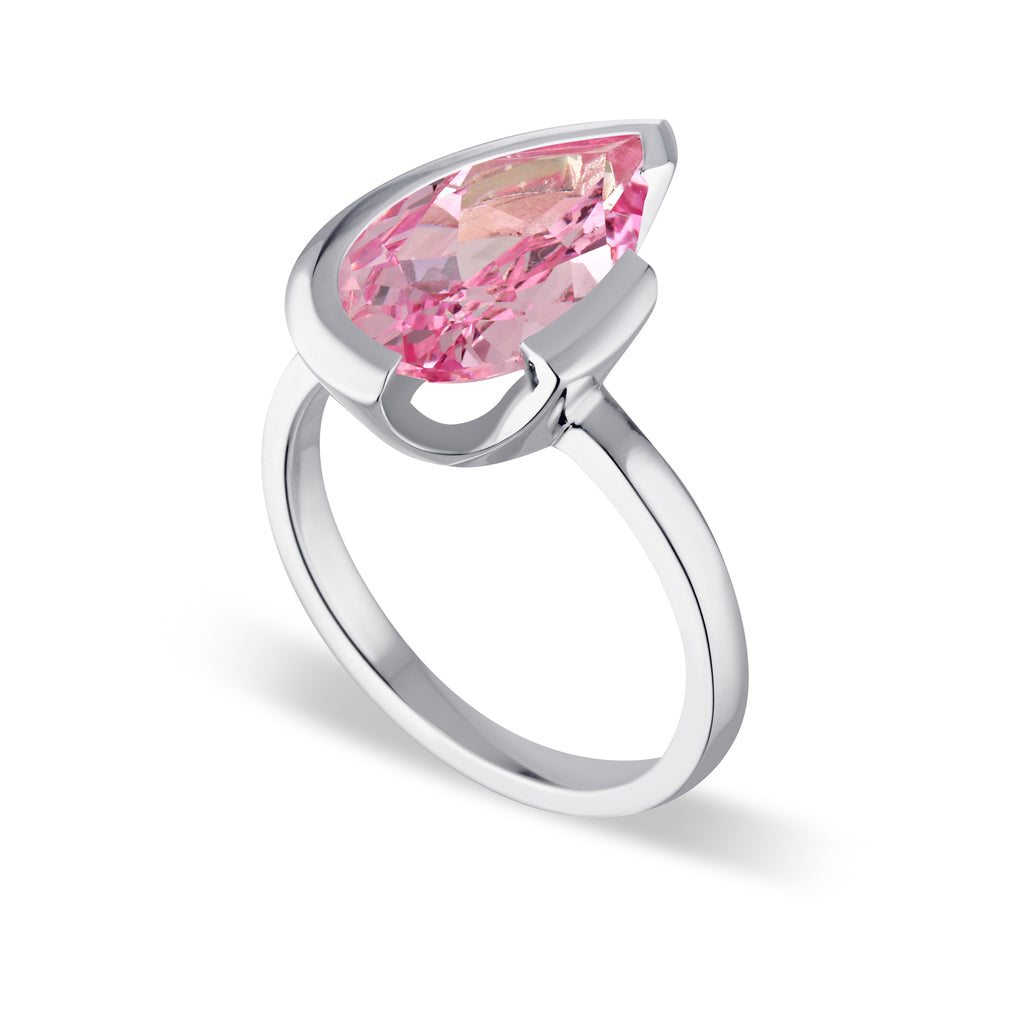 FLOAT™️ - Pear Cut Ring - Sterling Silver & Rosie Corundum