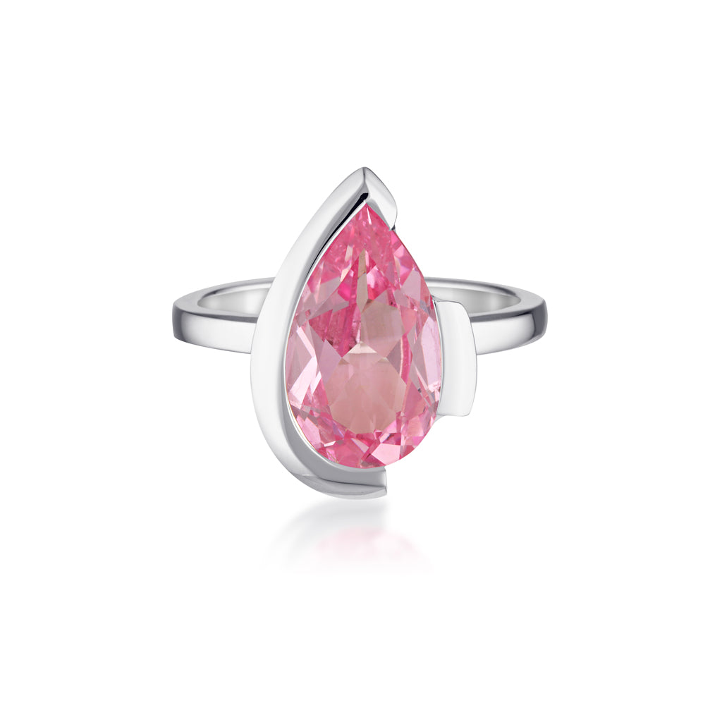 FLOAT™️ - Pear Cut Ring - Sterling Silver & Rosie Corundum