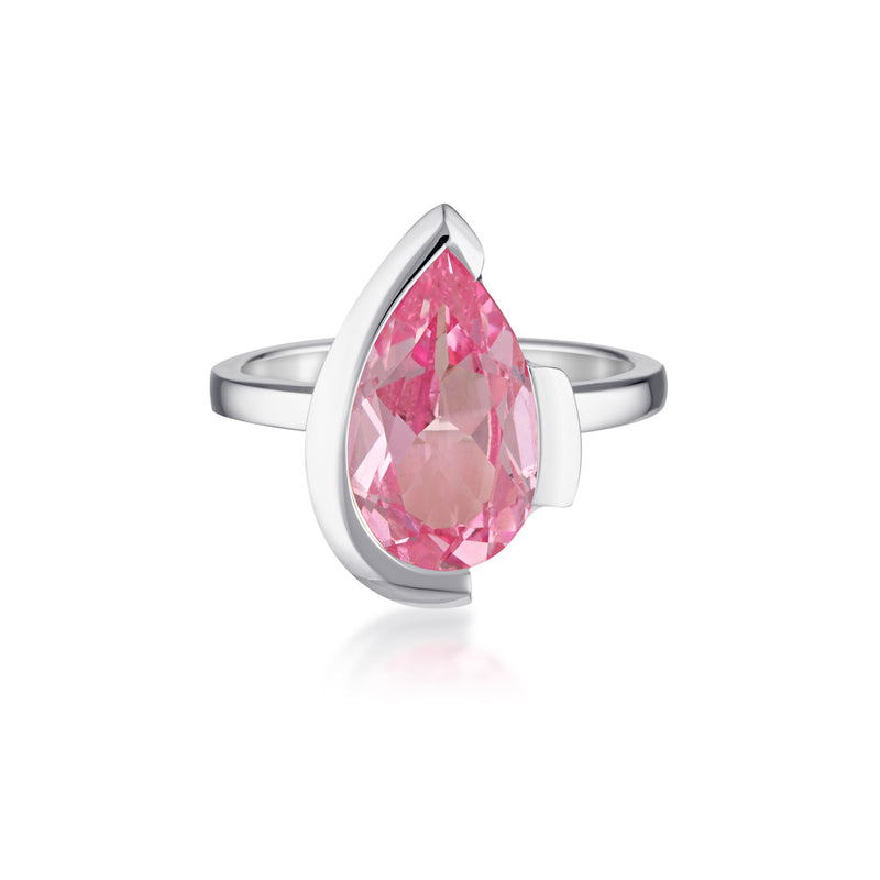 FLOAT™️ - Pear Cut Ring - Sterling Silver & Rosie Corundum