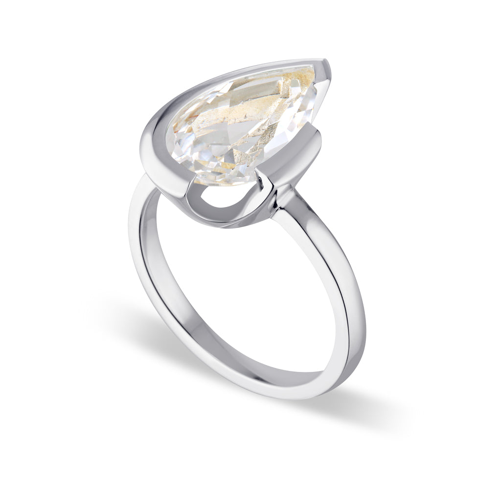 FLOAT™️ - Pear Cut Ring - Sterling Silver & White Sapphire