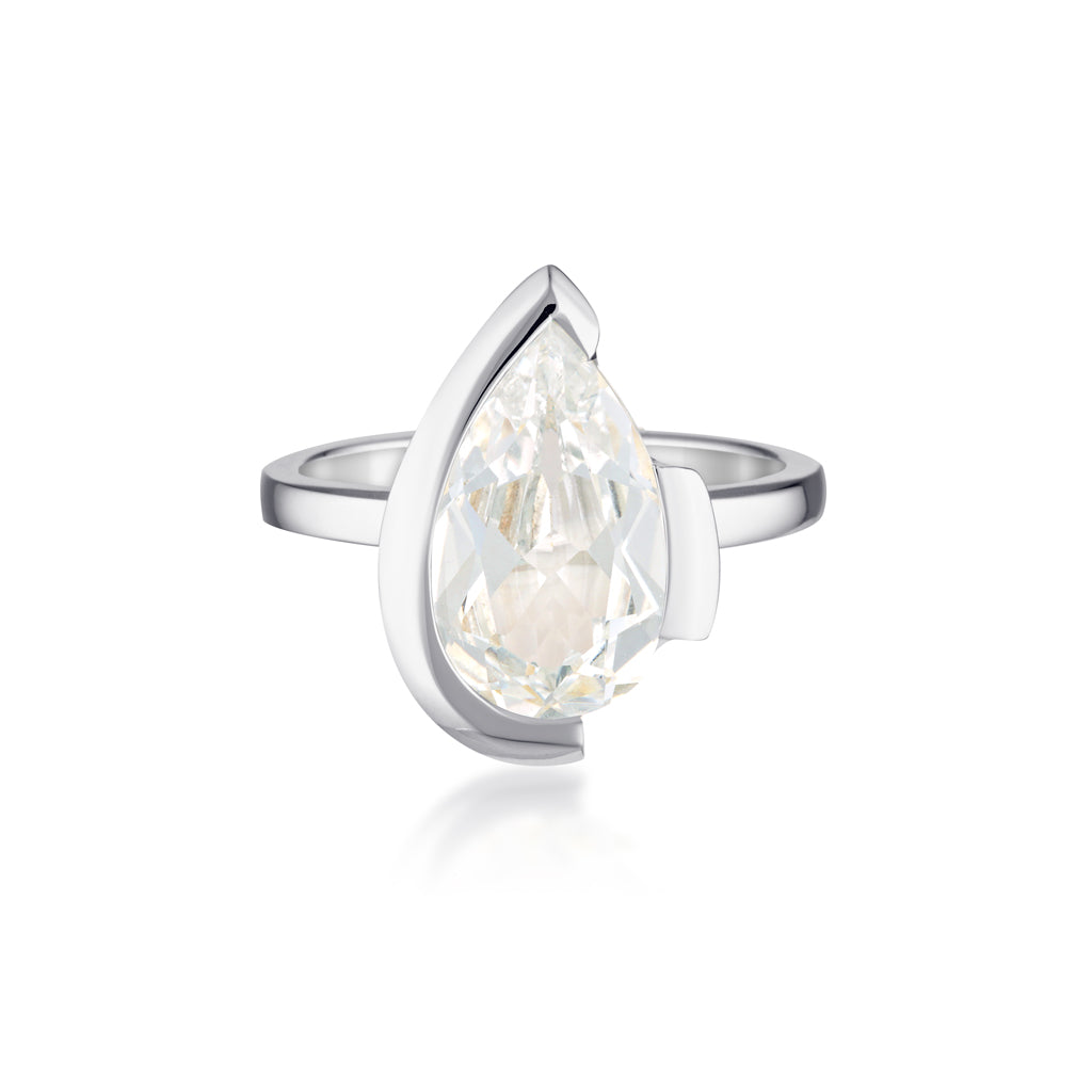 FLOAT™️ - Pear Cut Ring - Sterling Silver & White Sapphire
